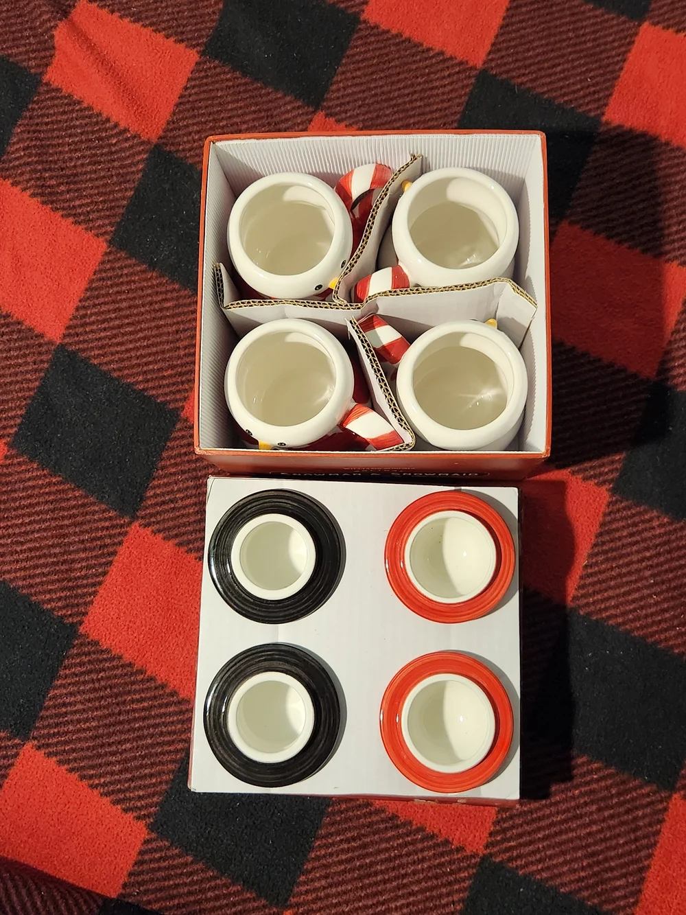 Williams Sonoma Holiday Snowman & Snowmaid Red Mug Set